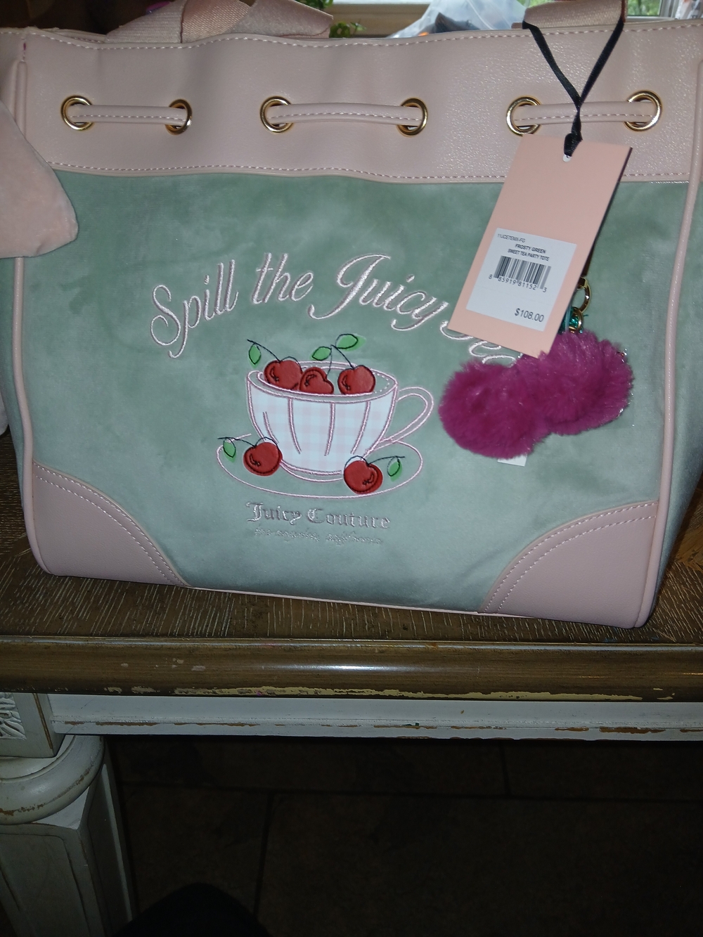 Juicy Couture Pink Bow Tote with Mint Accents